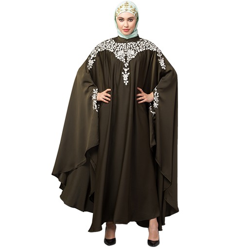 Designer embroidery Irani Kaftan - Olive Green